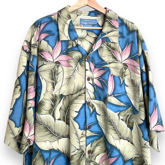 Bermuda Bay 100% Silk Blue and Pink Hawaiian Camp Shirt Men's Size XXL - Picture 3 of 8